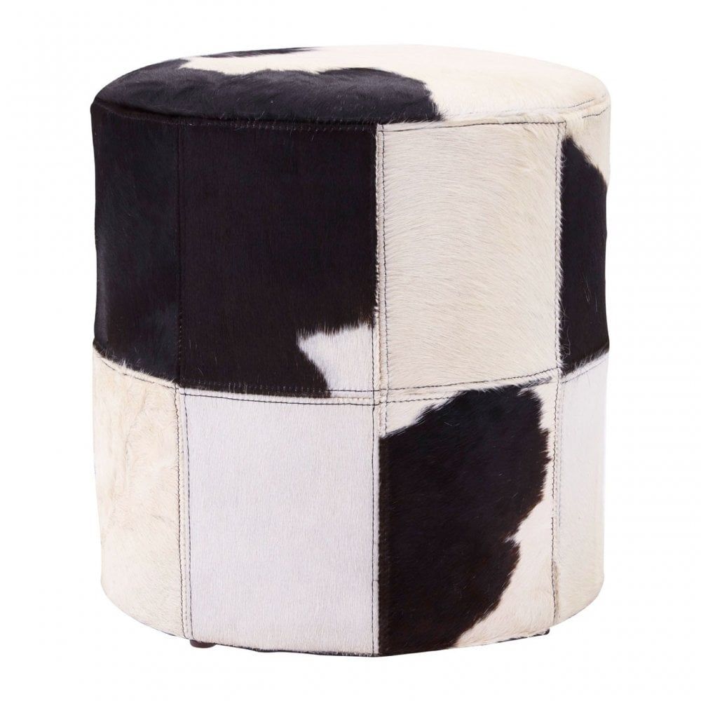 Black / White Genuine Cowhide Ottoman, Cowhide, Stainless Steel, Black With Black And White Zigzag Pouf Ottomans (View 6 of 20)