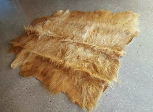 Blonde Highland Cow Hide Floor Rug Mat Leather Long Hair Soft Tanned Regarding Brown Natural Skin Leather Hide Square Box Ottomans (View 15 of 20)