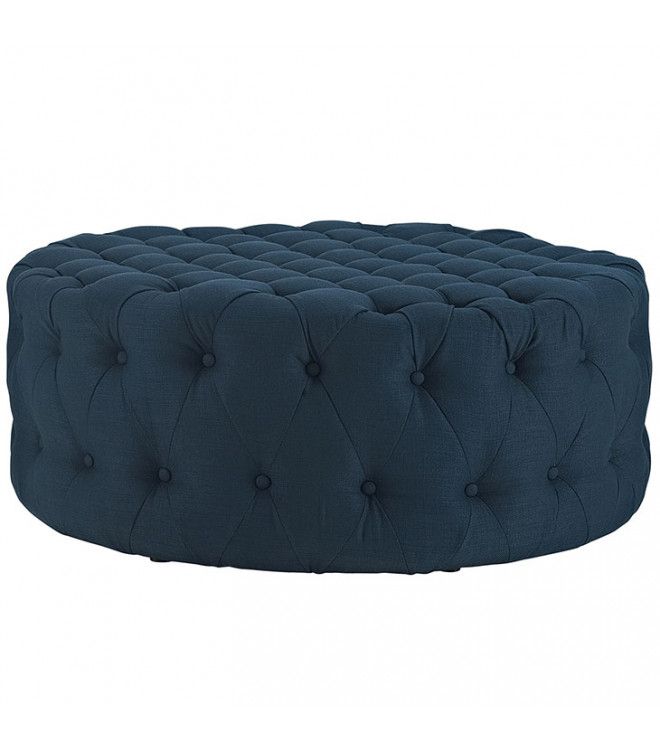 Blue Fabric All Over Button Tufted Round Ottoman Coffee Table Within Blue Fabric Tufted Surfboard Ottomans (View 18 of 20)