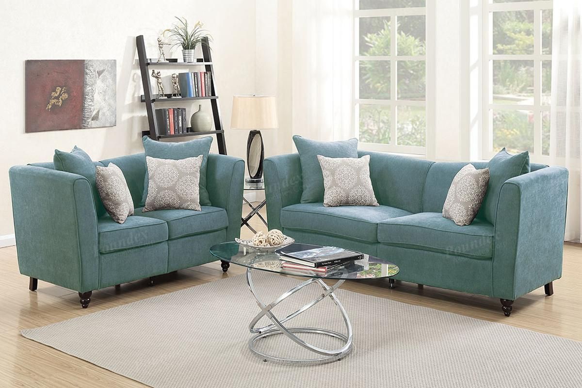 Blue Fabric Sofa And Loveseat Set – Steal A Sofa Furniture Outlet Los Intended For Blue Fabric Lounge Chair And Ottomans Set (View 2 of 20)