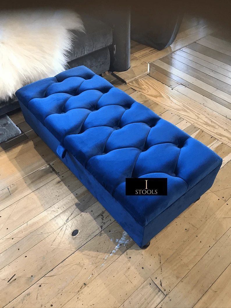 Blue Upholstered Ottoman Storage | Storage Ottoman, Storage Ottoman Pertaining To Light Blue Cylinder Pouf Ottomans (View 20 of 20)