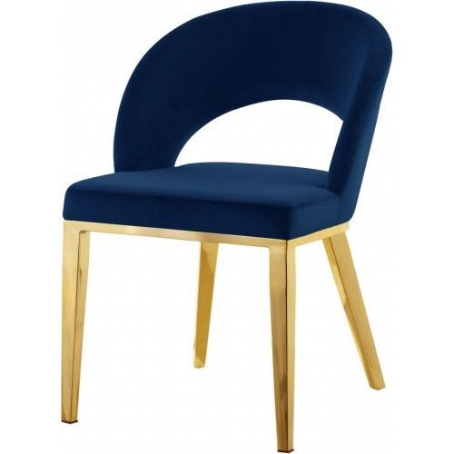 Blue Velvet Modern Rounded Back Accent Dining Chair Gold Legs | Modern Within Blue And Gold Round Side Stools (View 5 of 20)