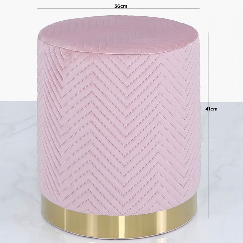 Blush Pink Patterned Velvet And Gold Metal Round Footstool Ottoman With Textured Blush Round Pouf Ottomans (View 18 of 20)