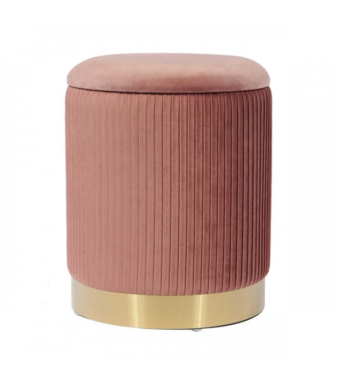 Blush Pink Velvet Pleated Ribbed Round Storage Footstool Ottoman Gold Base Throughout Textured Blush Round Pouf Ottomans (View 14 of 20)