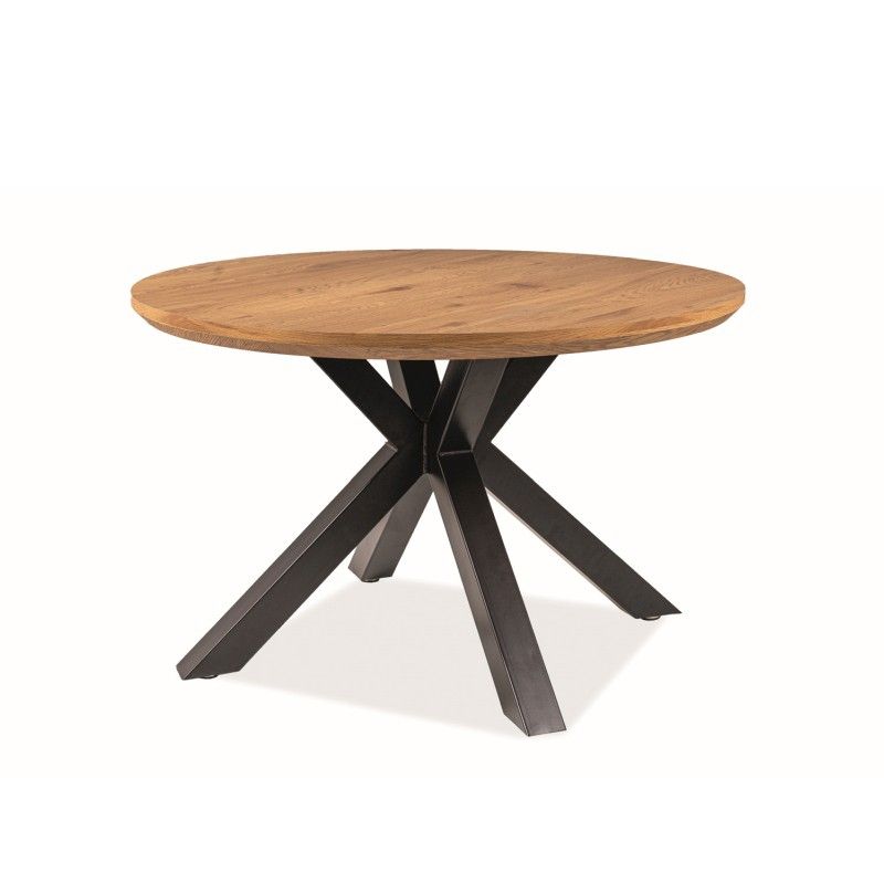 Bmf Ritmo Round Table 120cm Oak Natural Veneer Metal Legs Modern Loft Pertaining To Metal Legs And Oak Top Round Console Tables (View 16 of 20)