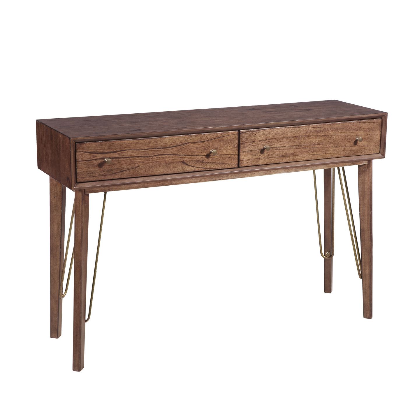 Bonsallo Mid Century 2 Drawer Console Table W/ Hairpin Accents In Within Hand Finished Walnut Console Tables (View 8 of 20)