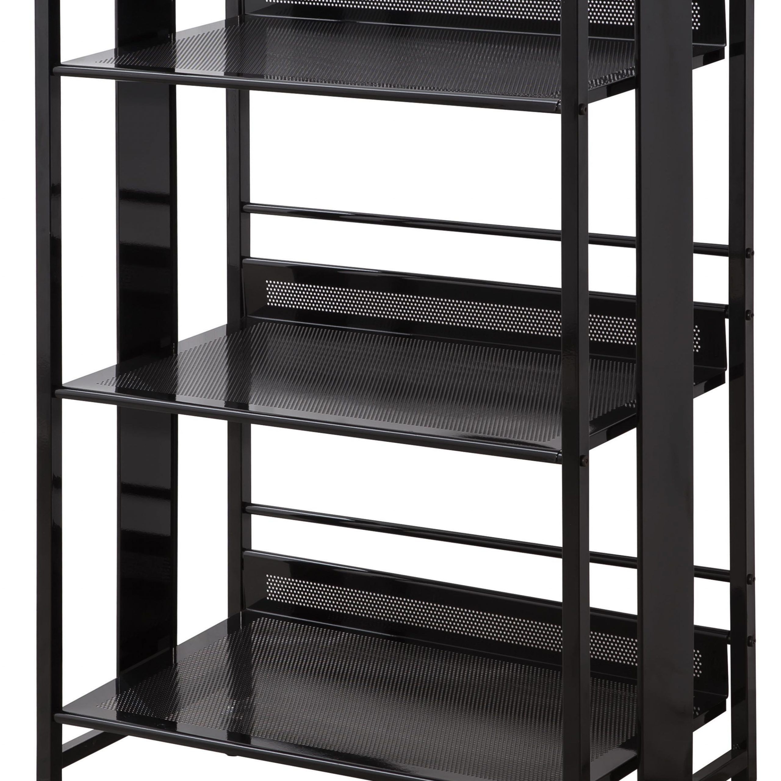 Bookcases Contemporary Black Metal Bookcase With Casters | Quality Intended For Black Metal And White Linen Ottomans Set Of  (View 19 of 20)