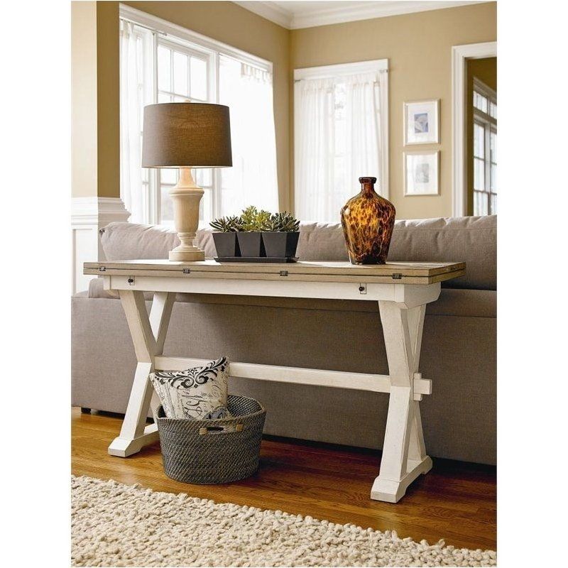 Bowery Hill Expandable Drop Leaf Sofa Console Table In Terrace Gray And Intended For Leaf Round Console Tables (Gallery 19 of 20)