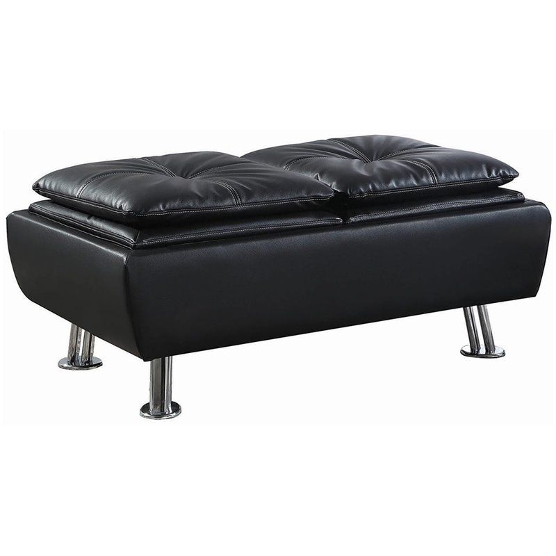 Bowery Hill Faux Leather Tufted Storage Ottoman In Black – Walmart Pertaining To Black Leather And Bronze Steel Tufted Ottomans (View 5 of 20)