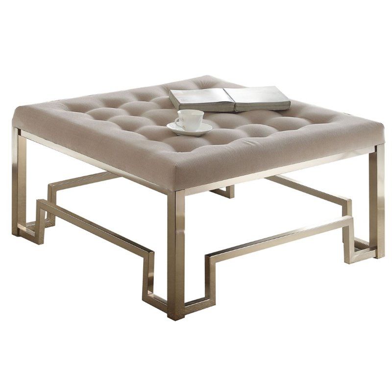 Bowery Hill Square Tufted Coffee Table Ottoman In Champagne – Walmart Inside Tufted Ottoman Console Tables (View 16 of 20)