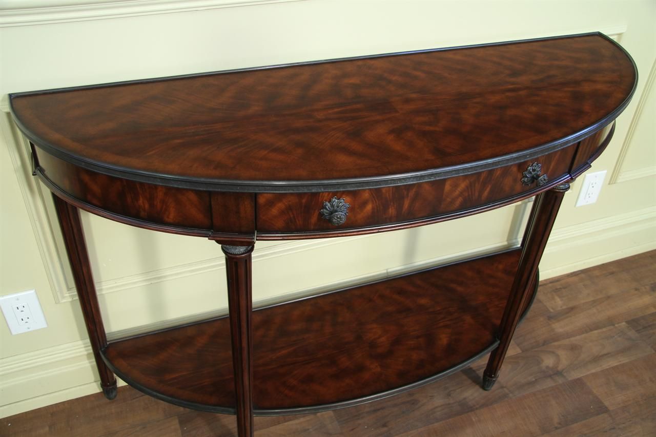 Bowfront Mahogany Console Table With Brass Accents For Vintage Coal Console Tables (View 11 of 20)