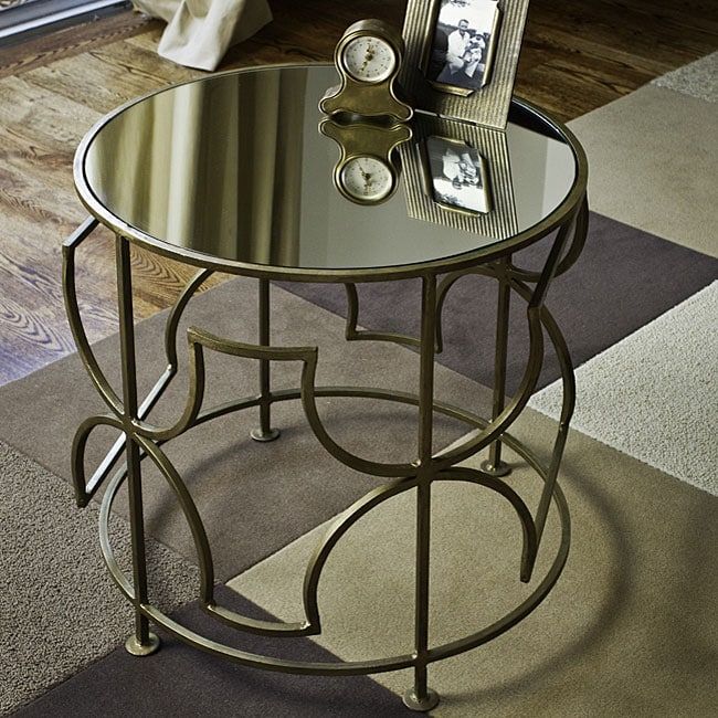 Brass Plated Iron Mirrored Round Sidetable (india) – 13085862 Intended For Round Iron Console Tables (View 17 of 20)