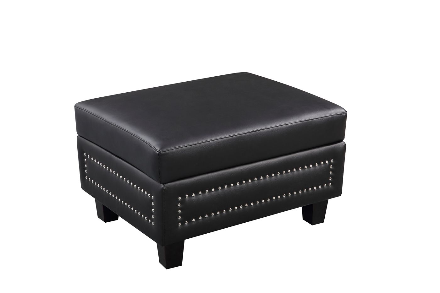 Braylee Modern Storage Ottoman In Black Bonded Leather W/ Nailhead Trim Inside Black Leather Foot Stools (View 15 of 20)