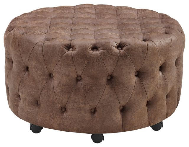 Brent Round Rolling Ottoman – Transitional – Footstools And Ottomans Pertaining To Gray Fabric Round Modern Ottomans With Rope Trim (Gallery 19 of 20)