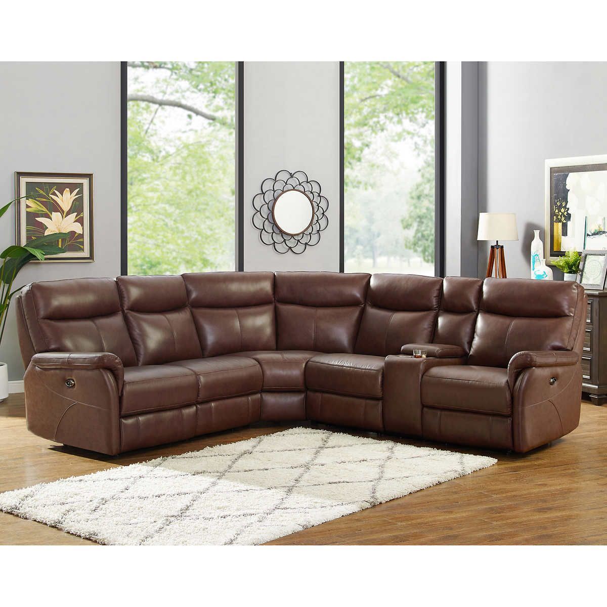 Bridgepark Top Grain Leather Power Reclining Sectional | Reclining With Regard To Faux Leather Ac And Usb Charging Ottomans (View 15 of 20)