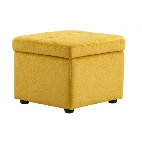Bright Yellow Fabric Square Storage Ottoman Footstool | Square Storage Regarding Natural Fabric Square Ottomans (View 13 of 20)