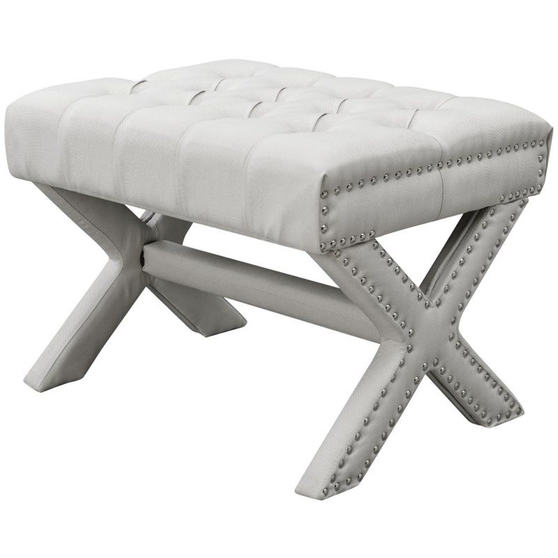 Brika Home Tufted X Legs Ottoman In Cream White And Silver – Walmart Pertaining To Cream Fabric Tufted Oval Ottomans (View 15 of 20)