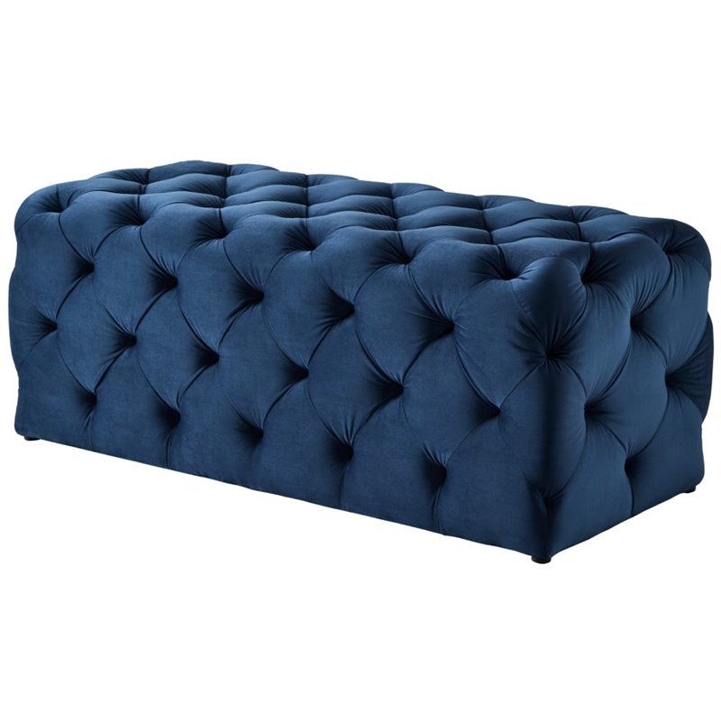 Brika Home Velvet Tufted Bench In Navy Blue | Ebay Inside Navy Velvet Fabric Benches (View 10 of 20)