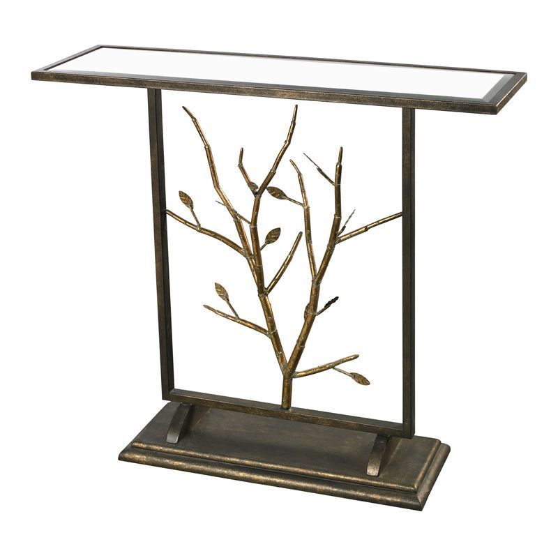 Bronze And Gold Leafed Metal Branch Console Table With Antique Mirrored Pertaining To Antiqued Gold Leaf Console Tables (View 17 of 20)