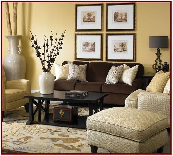 Brown And Yellow Living Room Decor | Brown Living Room Decor, Brown Pertaining To Yellow And Black Console Tables (View 13 of 20)