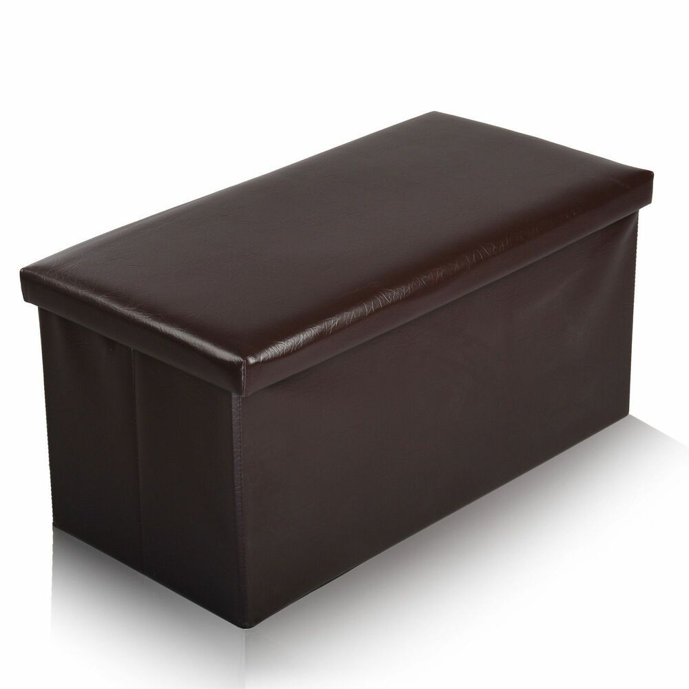 Brown Double Large 2 Ottoman Storage Box Faux Leather Folding Pouffe Inside Medium Brown Leather Folding Stools (View 12 of 20)
