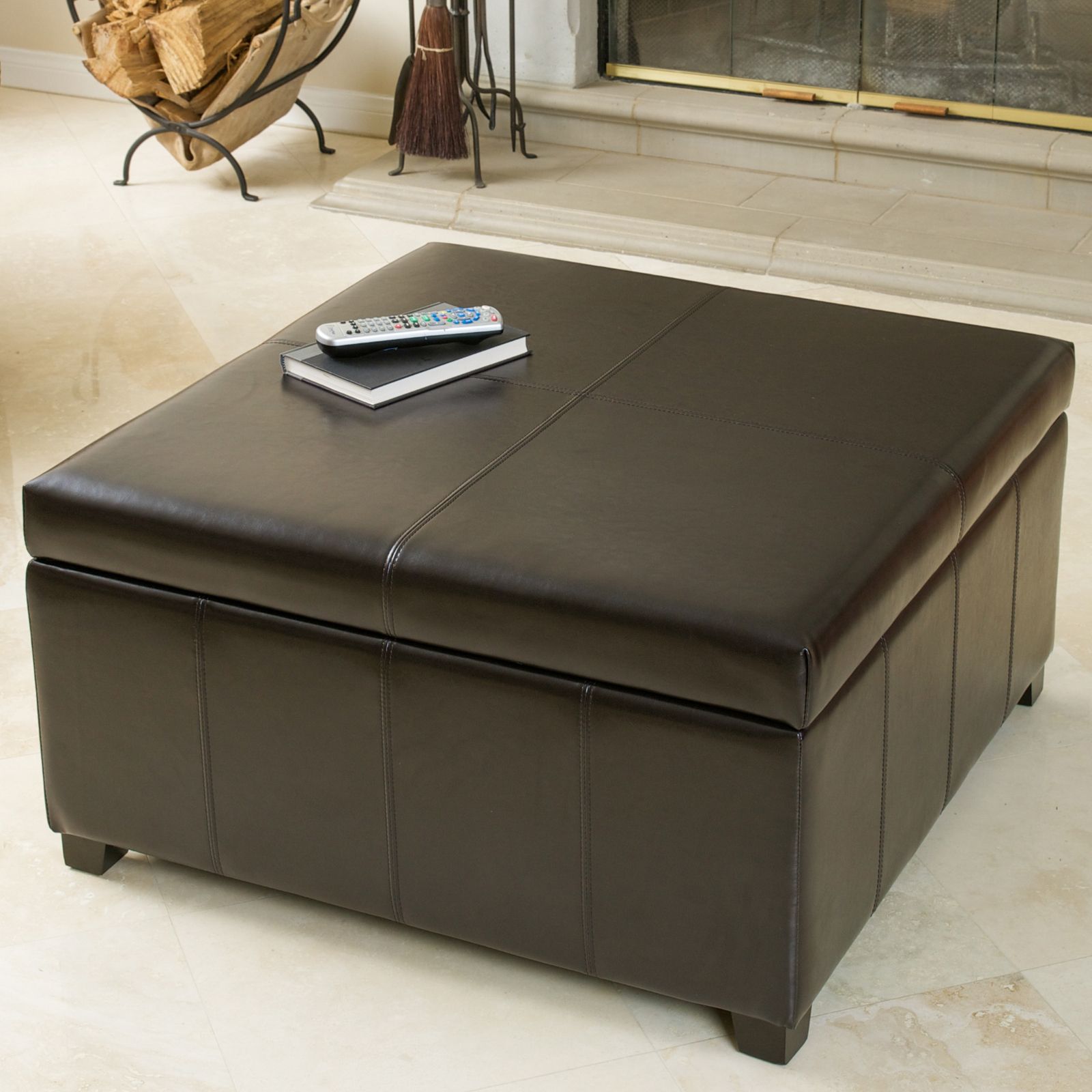 Brown Leather Square Storage Ottoman – Ottomans At Hayneedle With Regard To Brown Leather Square Pouf Ottomans (View 18 of 20)