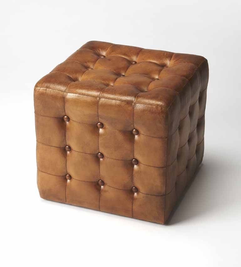 Brown Leather Tufted Cube Ottoman Butler 6165344 Inside Leather Pouf Ottomans (View 18 of 20)