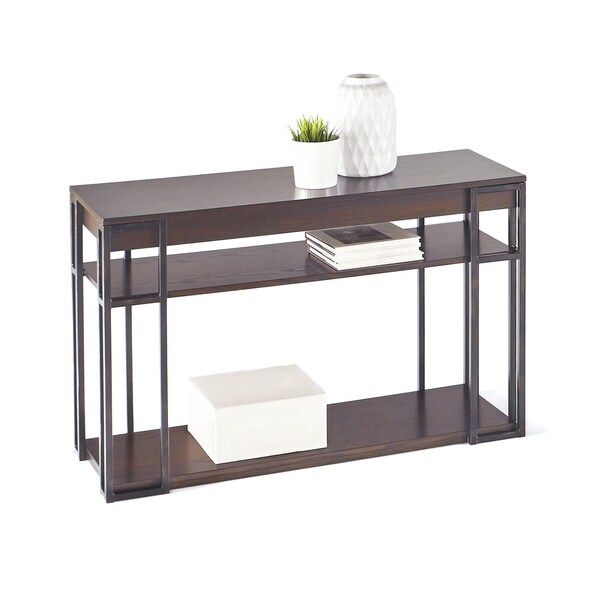 Brown Oak/metal Sofa/console Table – Overstock – 12096903 Inside Black And Oak Brown Console Tables (View 16 of 20)