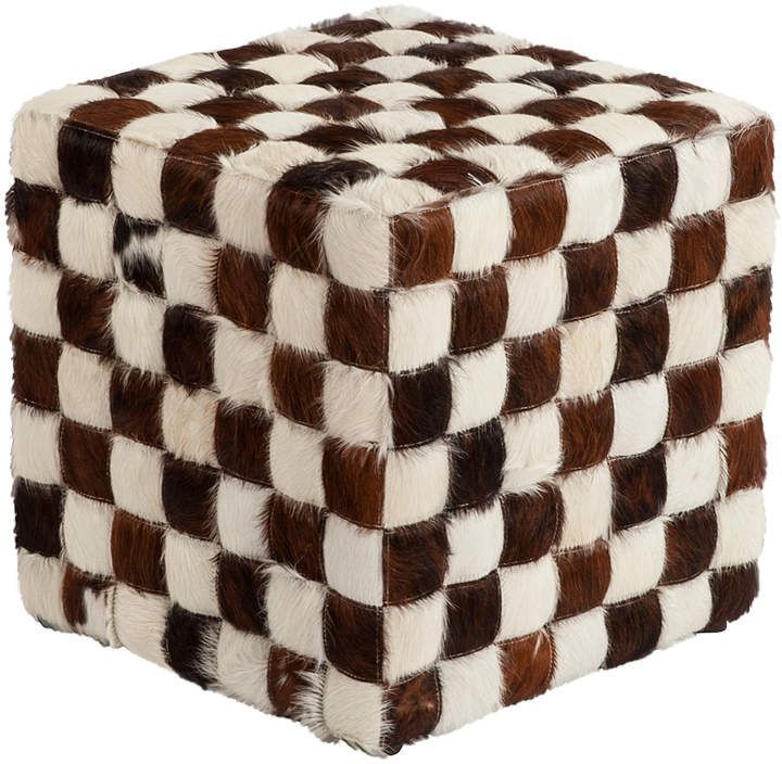 Brown & White Checkered Ottoman #style#eclectic#offered Regarding Navy And Dark Brown Jute Pouf Ottomans (View 1 of 20)