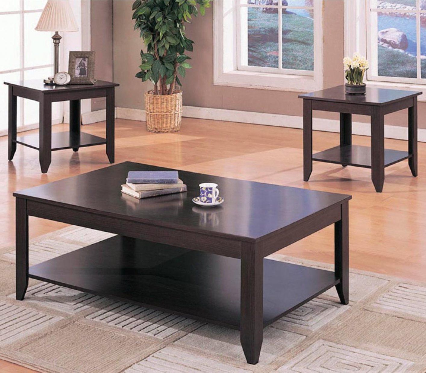 Brown Wood 3pc Coffee Table Set – Steal A Sofa Furniture Outlet Los With 2 Piece Round Console Tables Set (View 8 of 20)