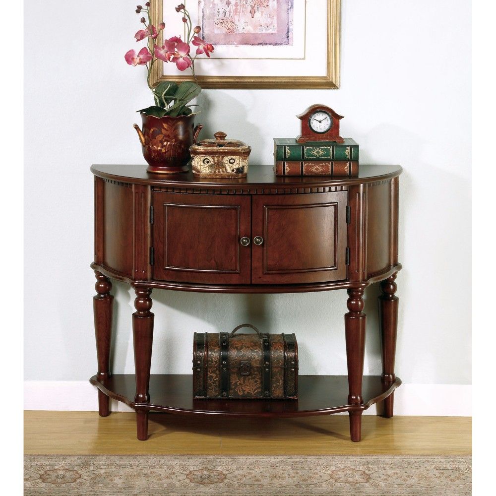 Brown Wooden Console Table With Curved Front & Inlay Shelf – Walmart Regarding 3 Piece Shelf Console Tables (View 4 of 20)