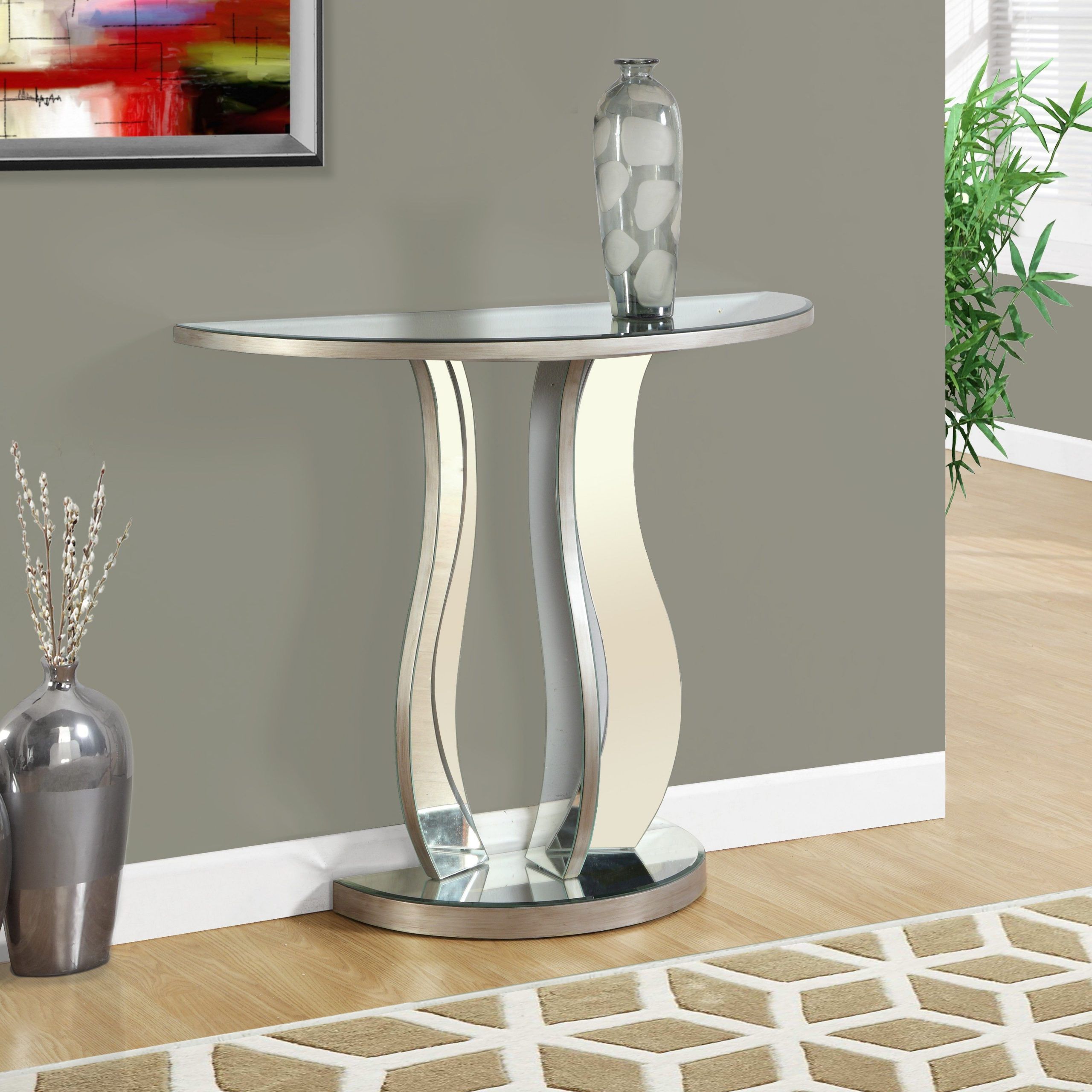 Brushed Pewter Console Table With Mirrored Top | Mirrored Console Table With Regard To Mirrored Console Tables (View 17 of 20)