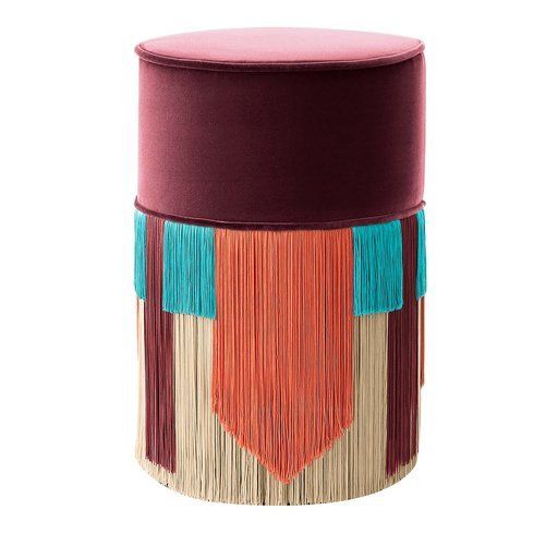 Burgundy Couture Geometric Tie Pouf In 2021 | Geometric, Pouf, Burgundy Intended For Cream Velvet Brushed Geometric Pattern Ottomans (View 9 of 20)