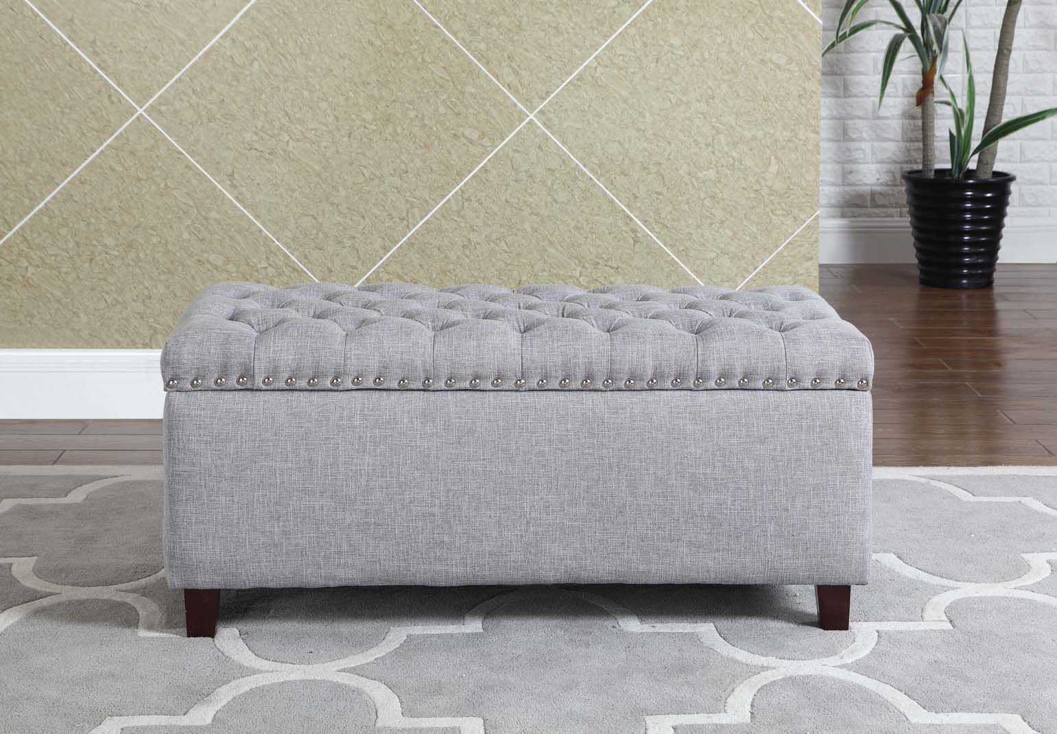 Button Tufted Storage Ottoman With Nailhead, Gray Color – Walmart With Brown And Gray Button Tufted Ottomans (View 10 of 20)
