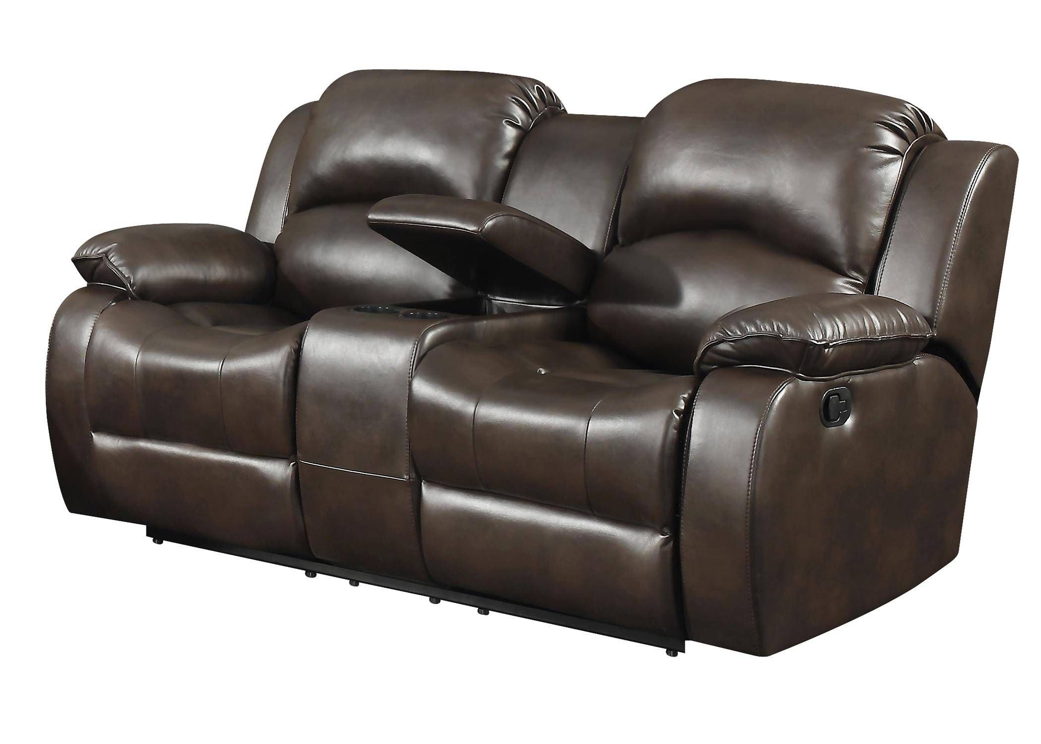 Buy Ac Pacific Samara Reclining Sectional 3 Pcs In Brown, Leather Gel Intended For Espresso Faux Leather Ac And Usb Ottomans (View 11 of 20)