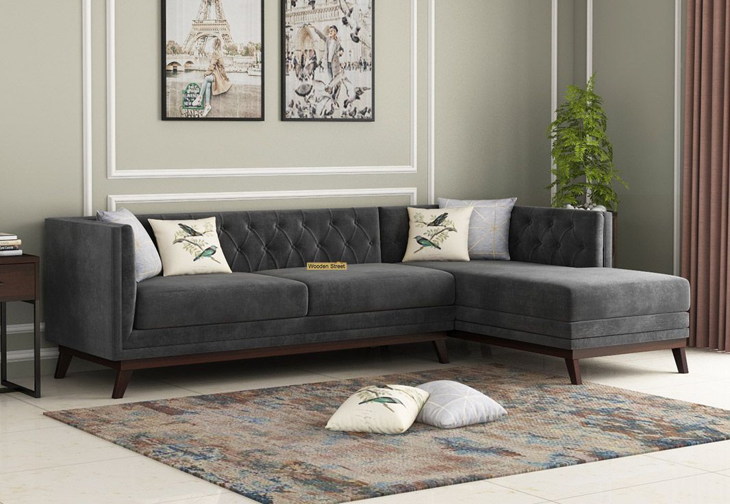 Buy Berlin L – Shape Right Aligned Corner Sofa (velvet, Graphite Grey Intended For L Shaped Console Tables (View 5 of 20)