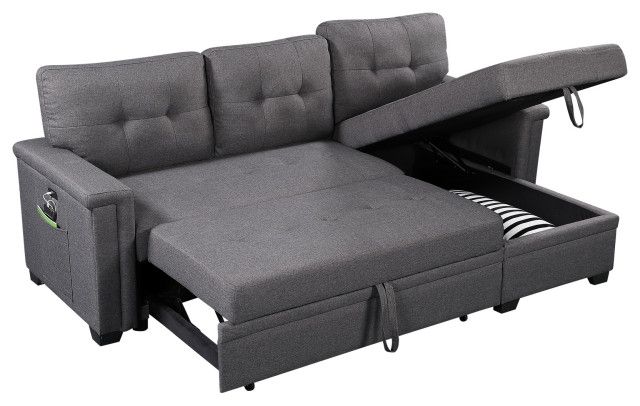 Buy Homesquare Ashlyn Sleeper Sofa With Usb Charger Pocket And In Black Faux Leather Usb Charging Ottomans (View 13 of 20)
