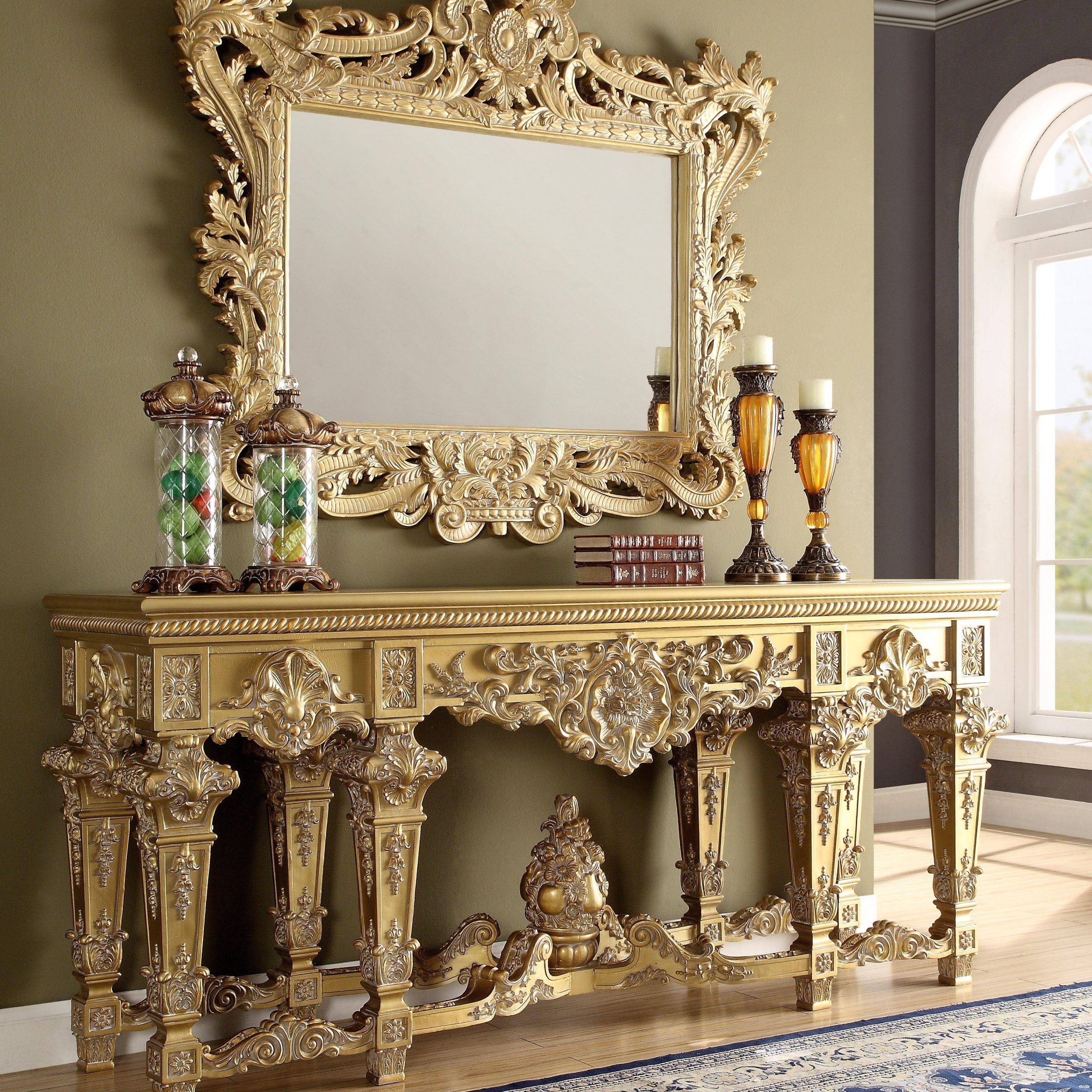 Buy Homey Design Hd Con8086 Console Table In Rich Gold, Wood, Solid Regarding Gold Console Tables (View 16 of 20)
