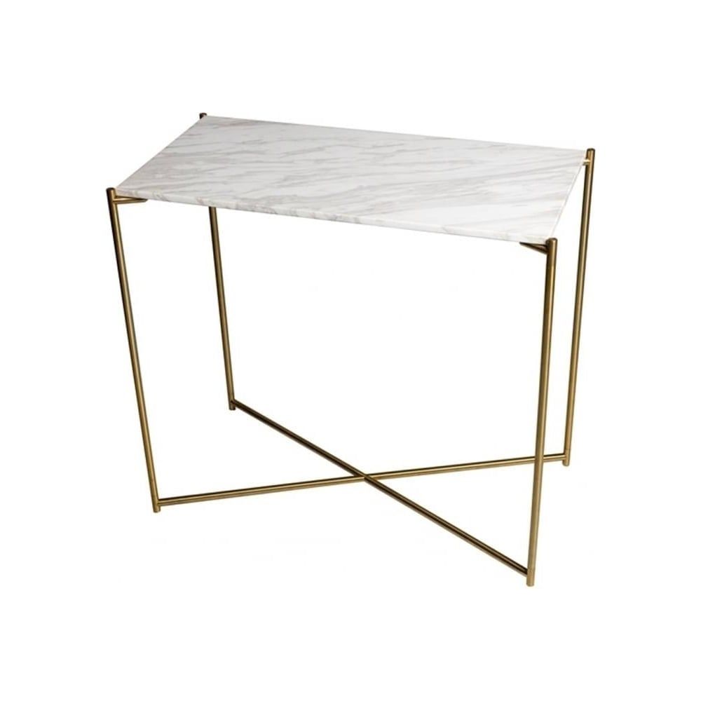 Buy Marble Small Console Table With Brass Cross Base At Fusion Living Regarding White Marble Gold Metal Console Tables (View 11 of 20)