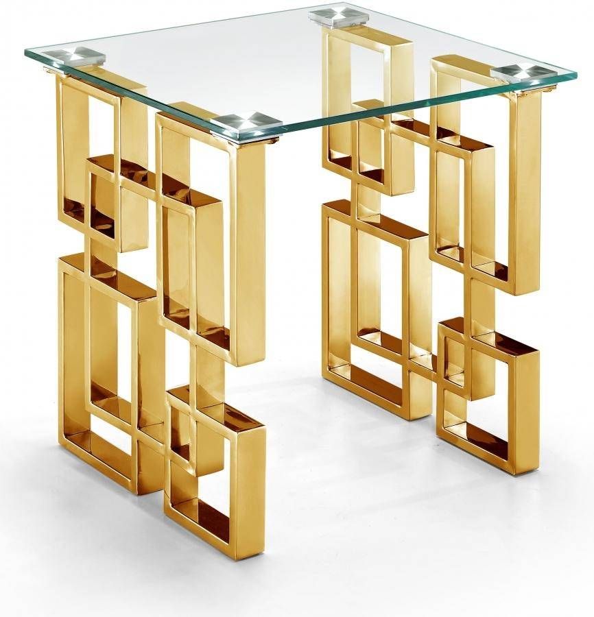 Buy Meridian Pierre Coffee Table End Table Console Table 3 Pcs In Gold Throughout Geometric Glass Top Gold Console Tables (Gallery 19 of 20)