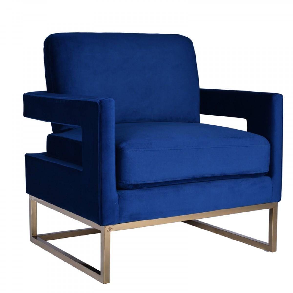 Buy Vig Modrest Edna Accent Chair In Blue, Gold, Fabric Online For Blue And Gold Round Side Stools (View 9 of 20)