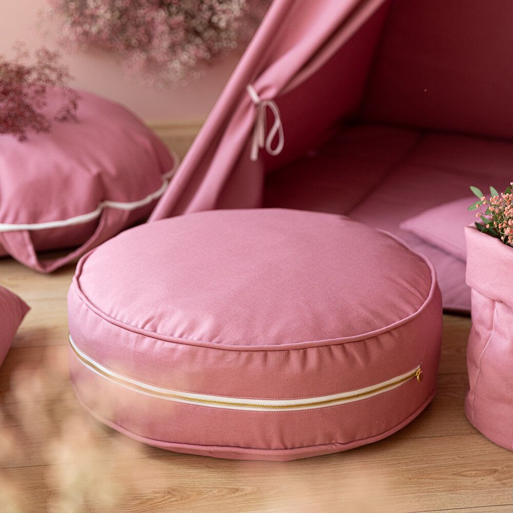 Buy Wigiwama Round Ottoman – Blush Pink | Amara Intended For Textured Blush Round Pouf Ottomans (View 7 of 20)
