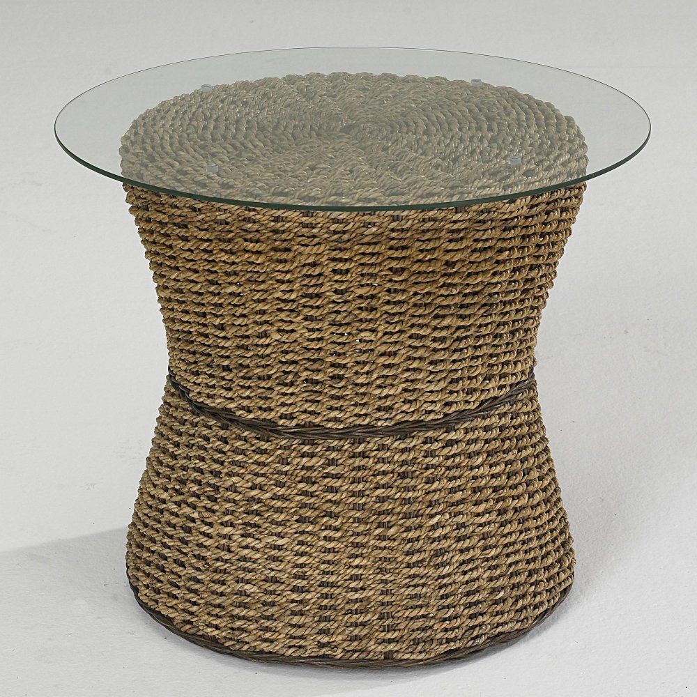 Cabana Banana Accent Table | Glass Top Accent Table, Side Table, Wicker For Gray And Natural Banana Leaf Accent Stools (Gallery 20 of 20)