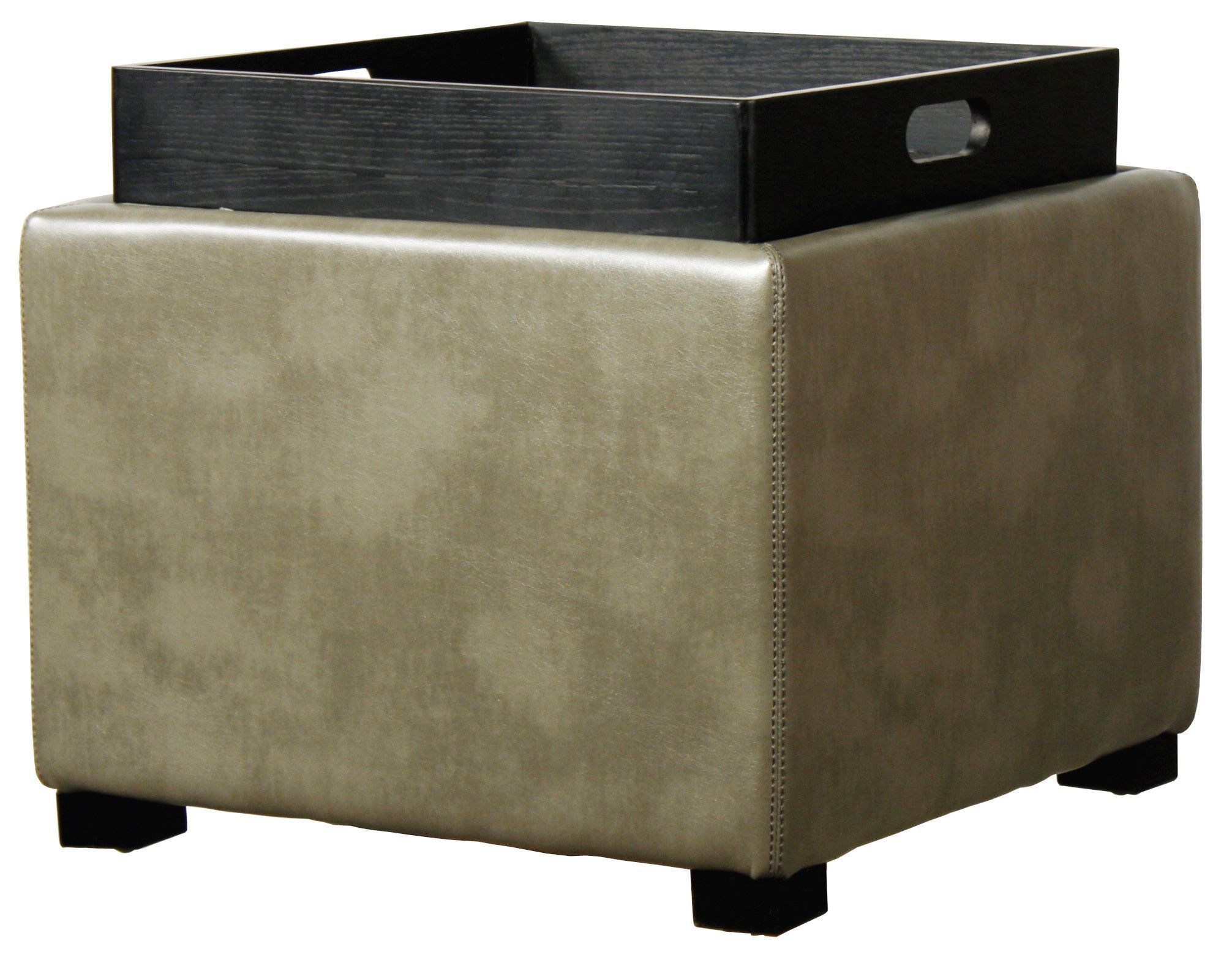 Cameron Square Bonded Leather Storage Ottoman W/tray, Quarry | Leather With Black And Ivory Solid Cube Pouf Ottomans (View 17 of 20)
