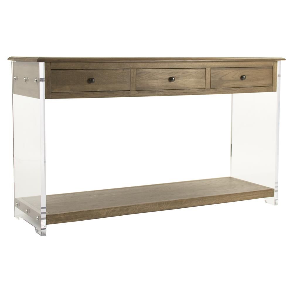Canaan Modern Classic Oak Acrylic Console Table | Kathy Kuo Home Regarding Acrylic Console Tables (View 14 of 20)