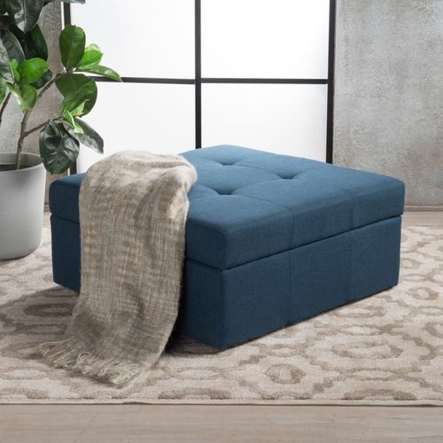 Canoga Navy Blue Fabric Storage Ottoman | Pier 1 Imports # In Natural Fabric Square Ottomans (View 5 of 20)