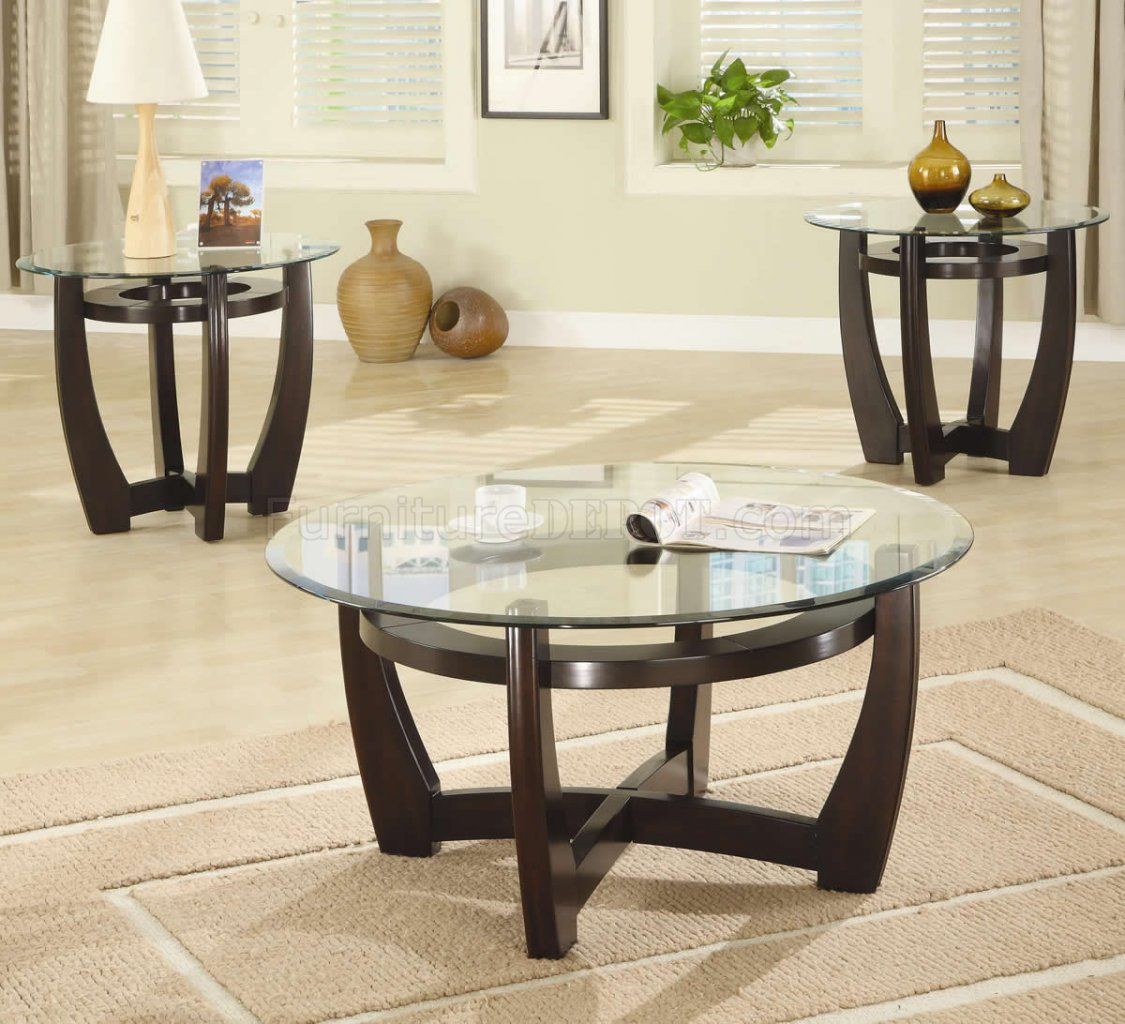 Cappuccino Finish Base & Glass Top Modern 3pc Coffee Table Set With Regard To Espresso Wood And Glass Top Console Tables (View 8 of 20)