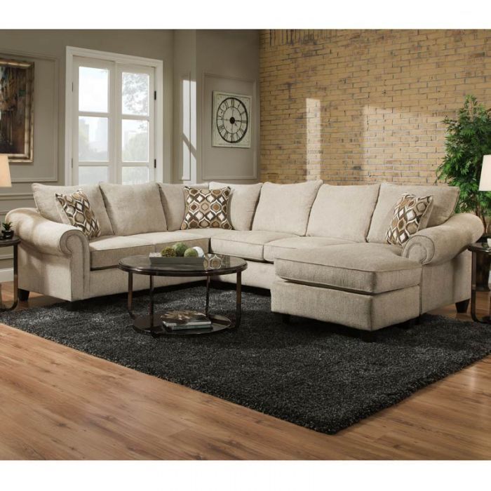 Caravan Beige Chenille Reversible Chaise Sectional | Sectional Within Ecru And Otter Console Tables (View 7 of 20)