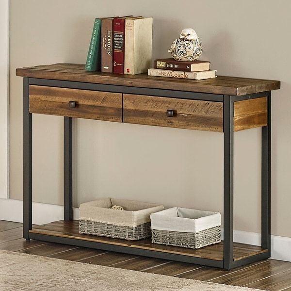 Carbon Loft Ciaravino 43 Inch Rustic Wood Console Table W/ 2 Drawers Within 1 Shelf Square Console Tables (View 6 of 20)