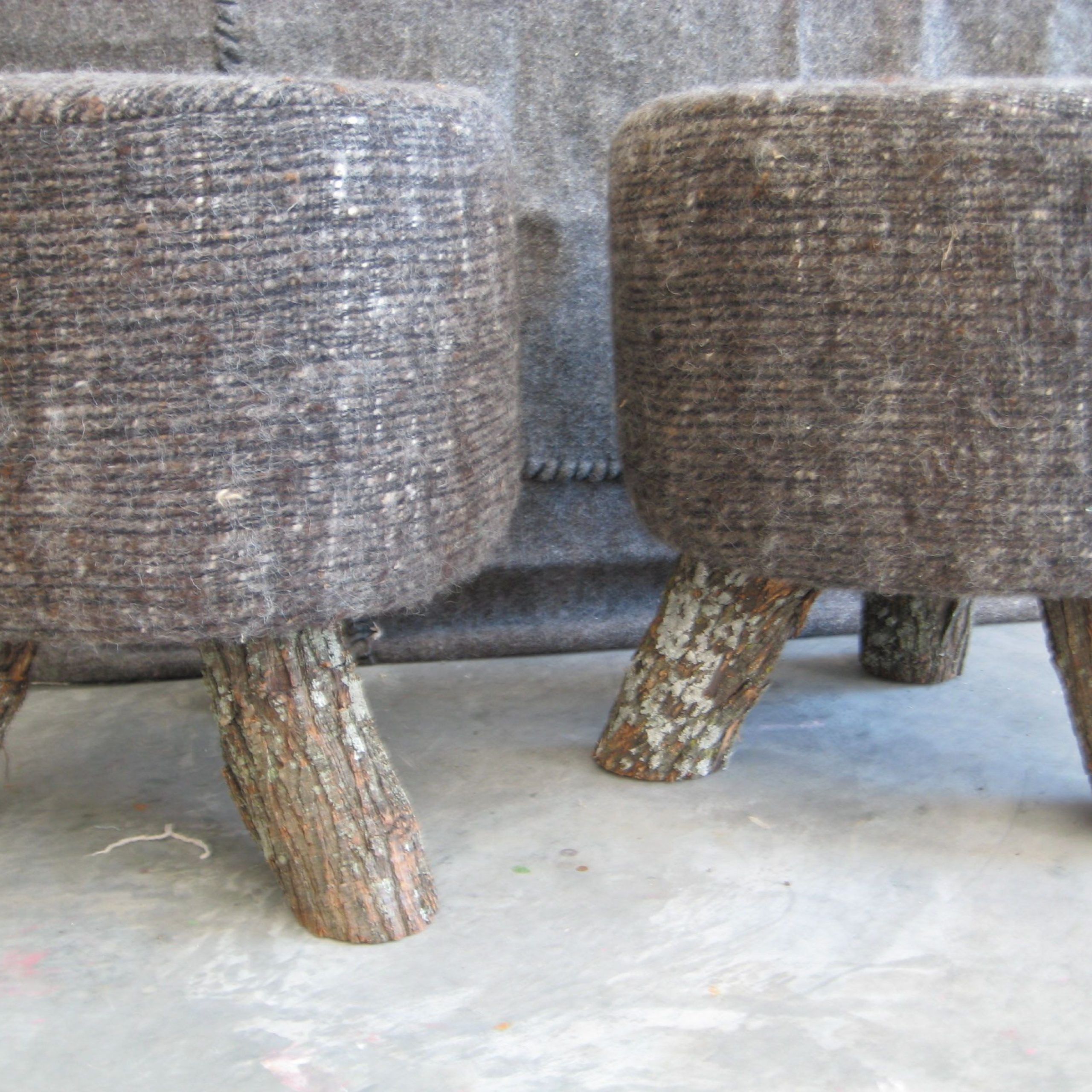 Carey Berkus Designs Mayan Wool Skirts Repurposed With Mesquite Legs Within Stone Wool With Wooden Legs Ottomans (View 11 of 20)